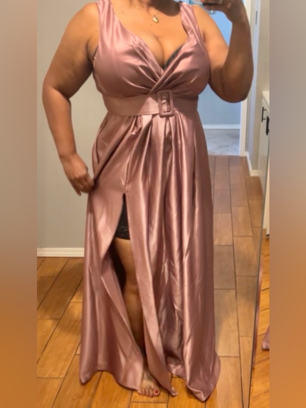 SHEIN Satin Wrap Maxi Dress in Rose